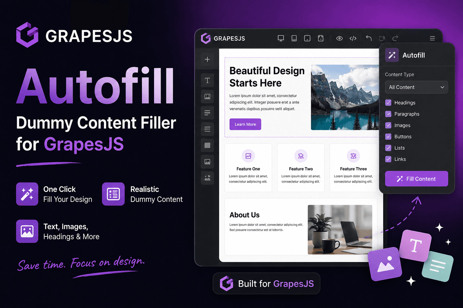 Autofill — Dummy Content Filler for GrapesJS