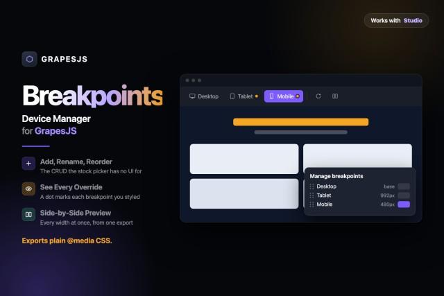 Responsive Pack — Breakpoint Manager for GrapesJS