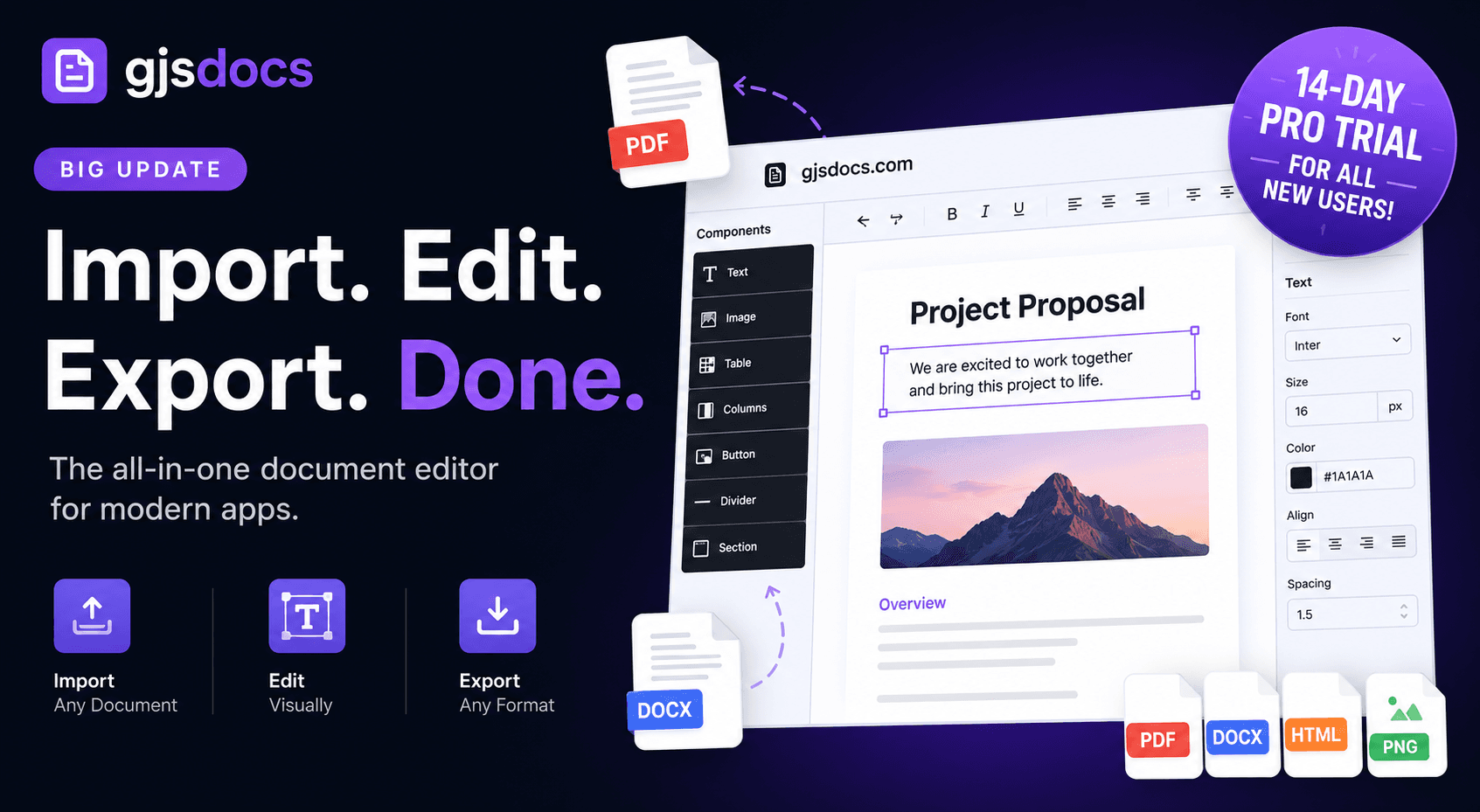 🚀 Gran actualización: Importar, editar y exportar documentos con facilidad + Prueba de Pro de 14 días