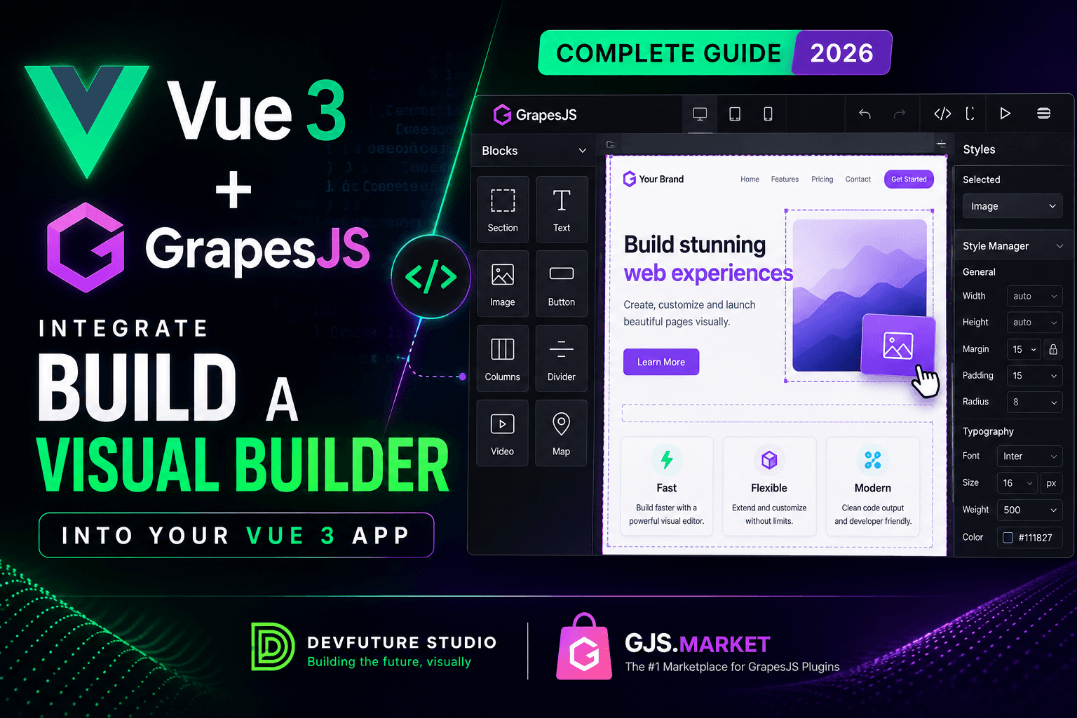 Integrando GrapesJS en una aplicación Vue 3 — Guía completa para 2026