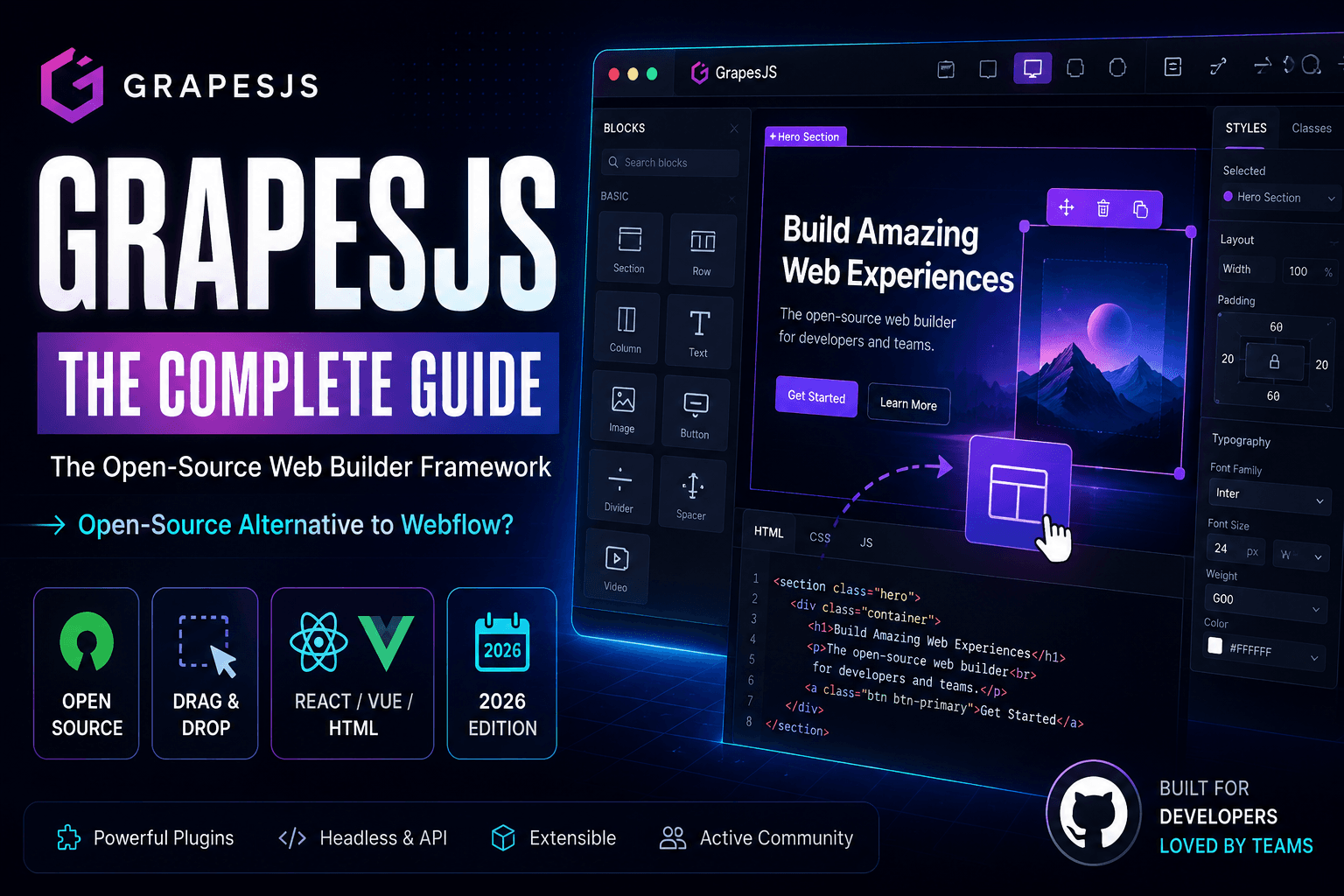 GrapesJS en 2026: La guía completa del framework de construcción web de código abierto