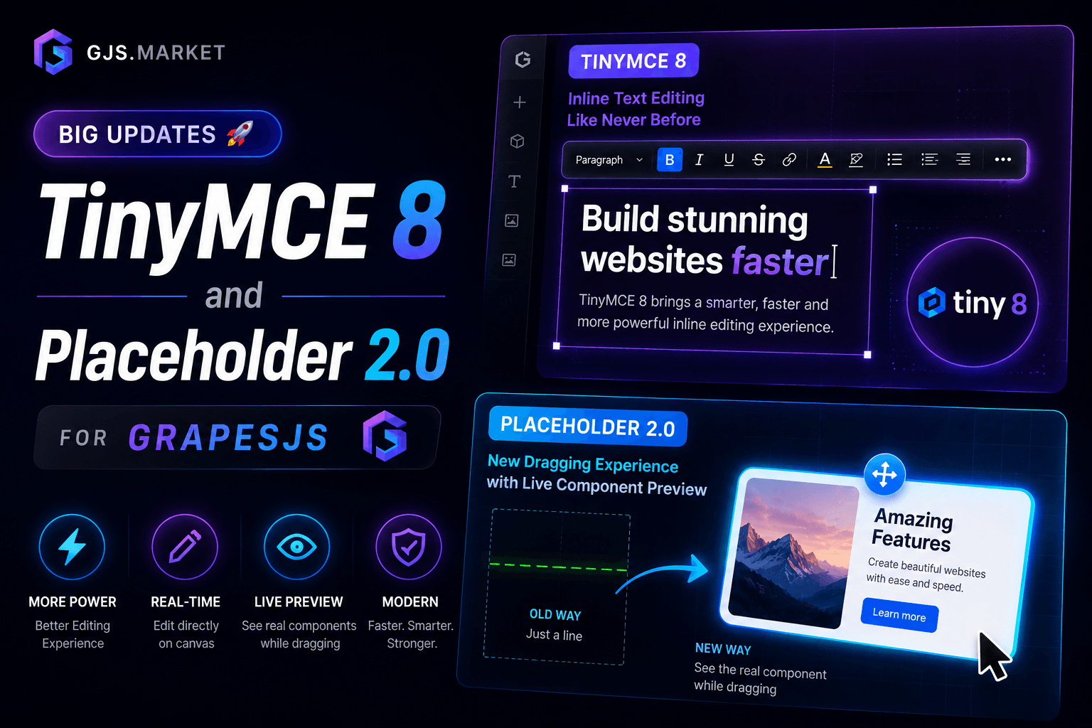 Grandes actualizaciones: TinyMCE 8 y Placeholder 2.0 para GrapesJS