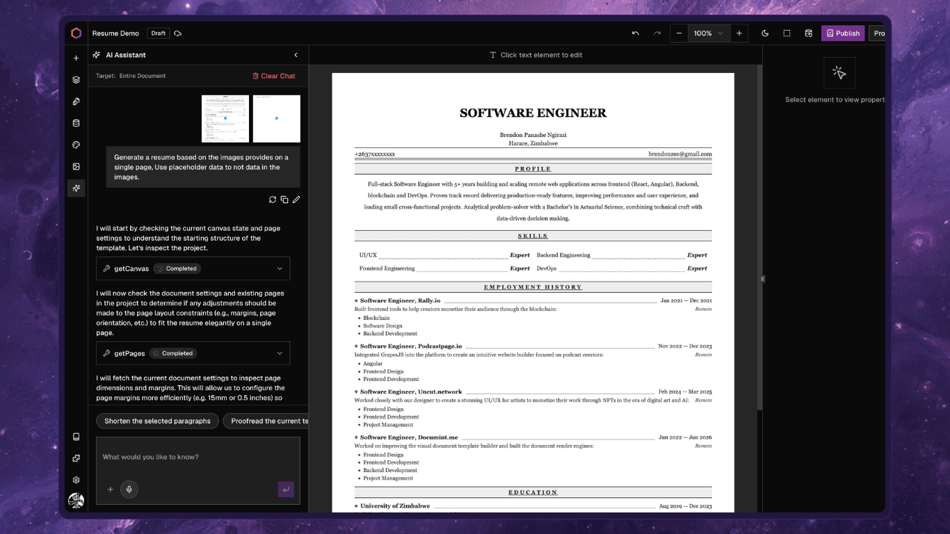Construyendo un motor de documentos asistido por IA con Next.js, GrapesJS y el SDK de IA